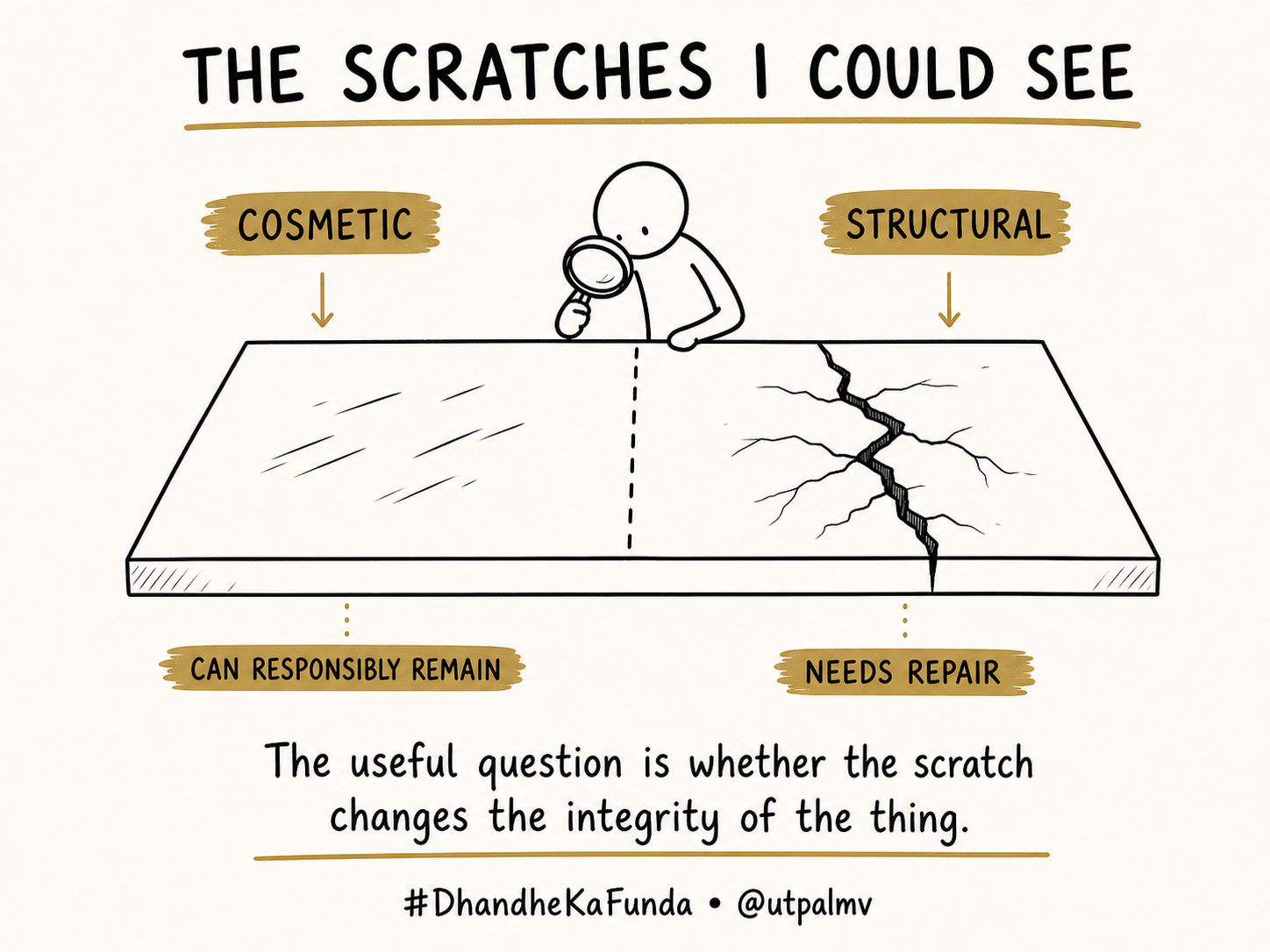 The useful question is whether the scratch changes the integrity of the thing.